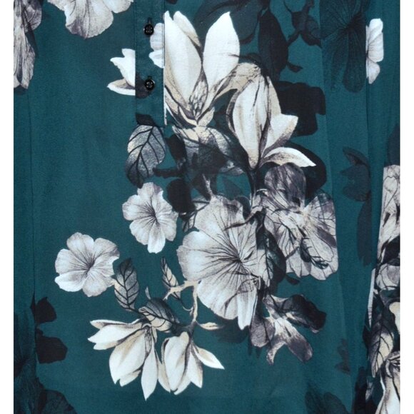 Zac & Rachel Womens Green Floral V-Neck Blouse Plus Size 2X Long Roll Tab Sleeve - Picture 4 of 12